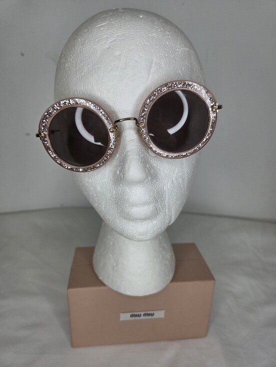 Miu Miu Accessories - Miu Miu Round Pink Glitter Crystal-Trim Sunglasses